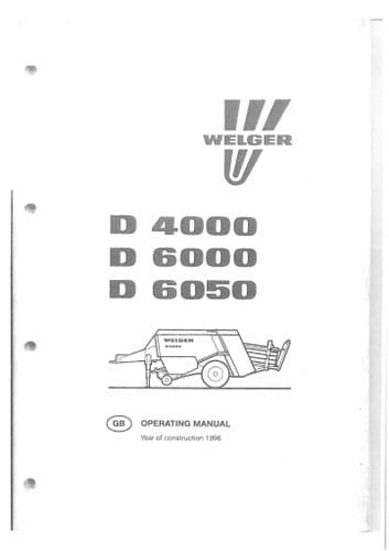 Welger Baler D4000 D6000 D6050 Operators Manual