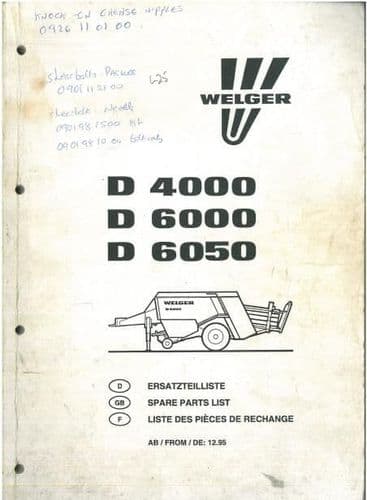 Welger Baler D4000 D6000 D6050 Parts Manual