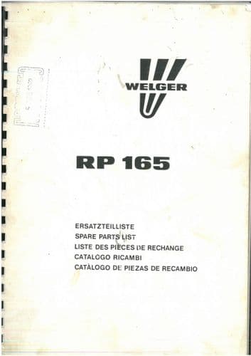 Welger Baler RP165 Parts Manual - RP 165