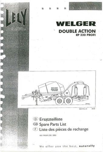 Welger Lely Double Action Round Baler RP220 Profi Parts Manual