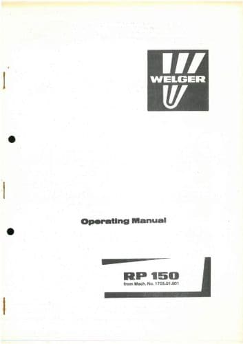Welger Roll Baler RP150 Operators Manual