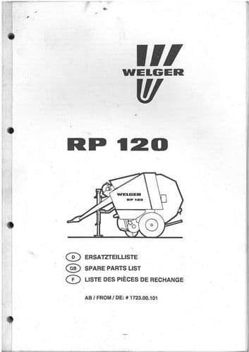 Welger Round Baler RP120 Parts Manual