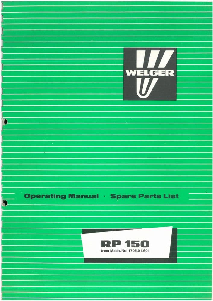 Welger Round Baler RP150 Operators Manual with Parts List - ORIGINAL