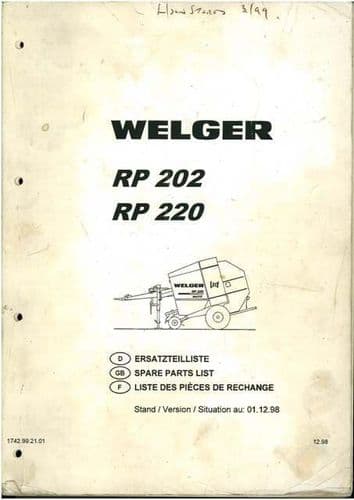 Welger Round Baler RP202 & RP220 Parts Manual