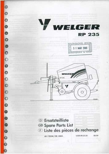 Welger Round Baler RP235 Parts Manual