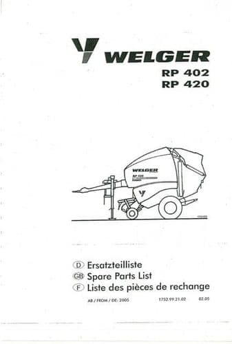 Welger Round Baler RP402 & RP420 Parts Manual