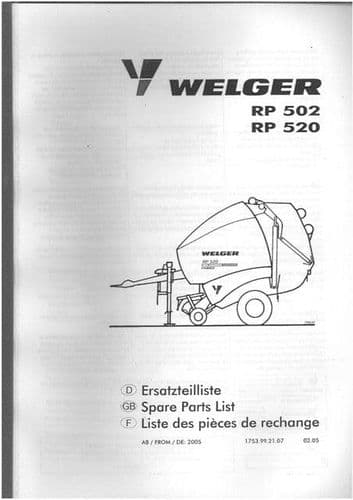 Welger Round Baler RP502 & RP520 Parts Manual