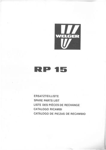 Welger RP15 Baler Parts Manual - **ORIGINAL**