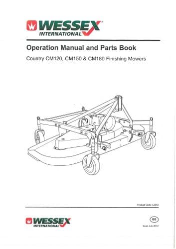 Wessex Country Finishing Mower CM120 CM150 & CM180 Operators Manual with Parts List