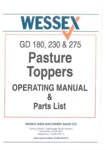 Wessex Pasture Toppers GD 180 230 275 Operators & Parts Manual