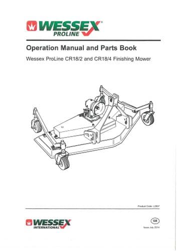 Wessex Proline Finishing Mower CR18/2 & CR18/4 Operators Manual with Parts List