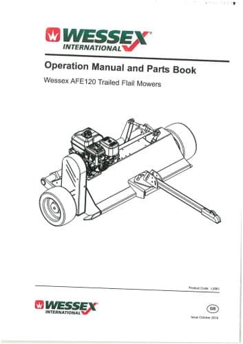 Wessex Trailed Flail Mower AFE120 for a Quad Bike (ATV) Operators Manual with Parts List