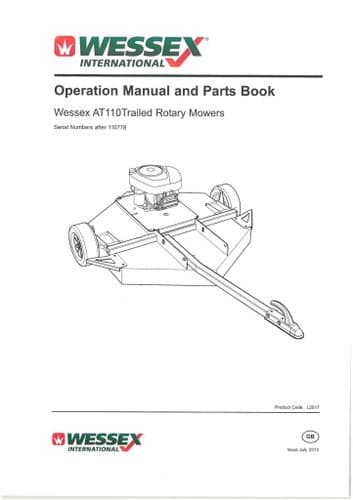 Wessex Trailed Rotary Mower AT110 for a Quad Bike (ATV) Operators Manual with Parts List