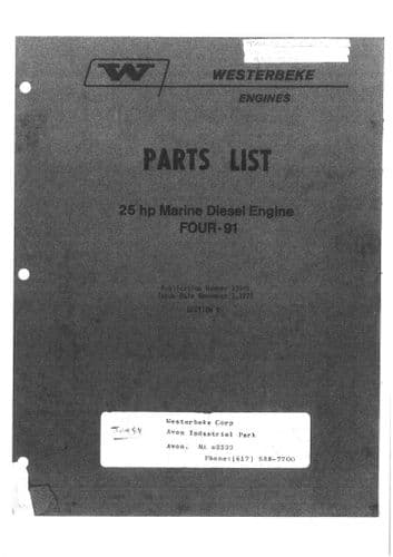 Westerberke Marine Diesel Engine 4.91 Parts Manual Four-91