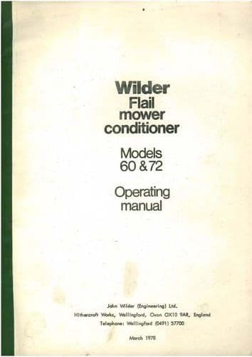 Wilder Flail Mower Conditioner Models 60 & 72 Operators Manual