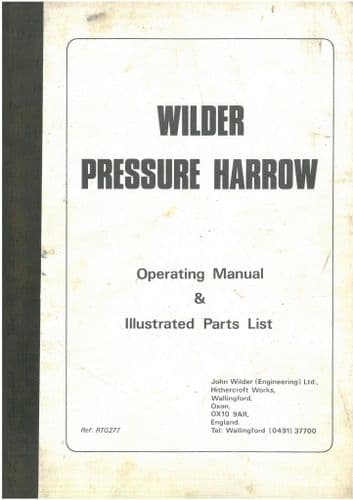 Wilder Pressure Harrow  Operators Manual with Parts List