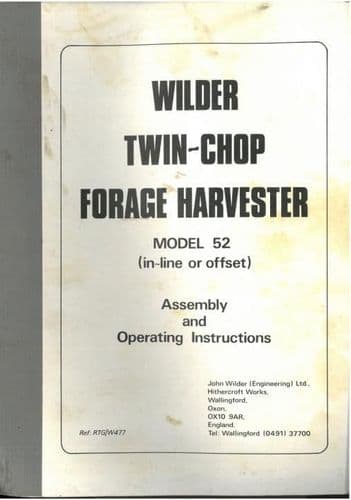 Wilder Twin Chop Forage Harvester Model 52 Operators Manual - Forager