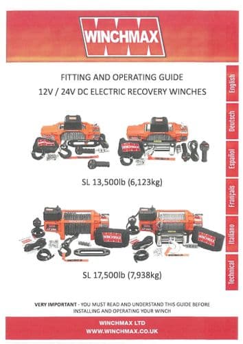Winchmax Trailer SL13500LB SL13500LB and SL17500LB Operators Manual and Spare Parts List