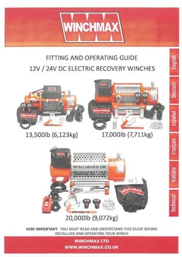 Winchmax trailer Winch 13500LB 17000LB & 20000LB Operators Manual and Spare Parts List