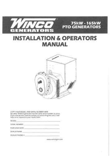 Winco PTO Generators 75Kw - 165Kw Operators Manual