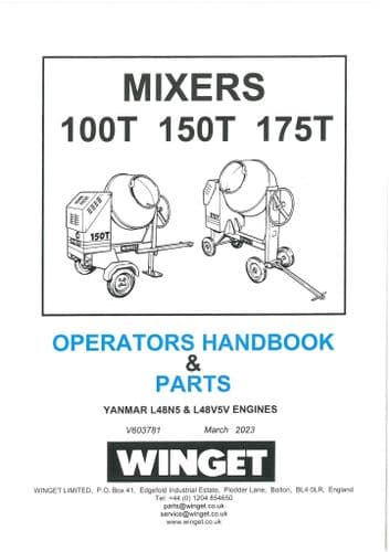 Winget Concrete Mixer 100T 150T 175T Operators Manual and  Spare Parts list