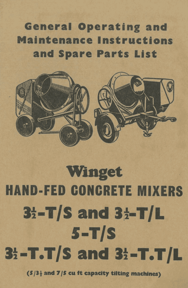 Winget Concrete Mixer 3 1/2 T/S T/L T T/S T T/L 5T/S Operating and