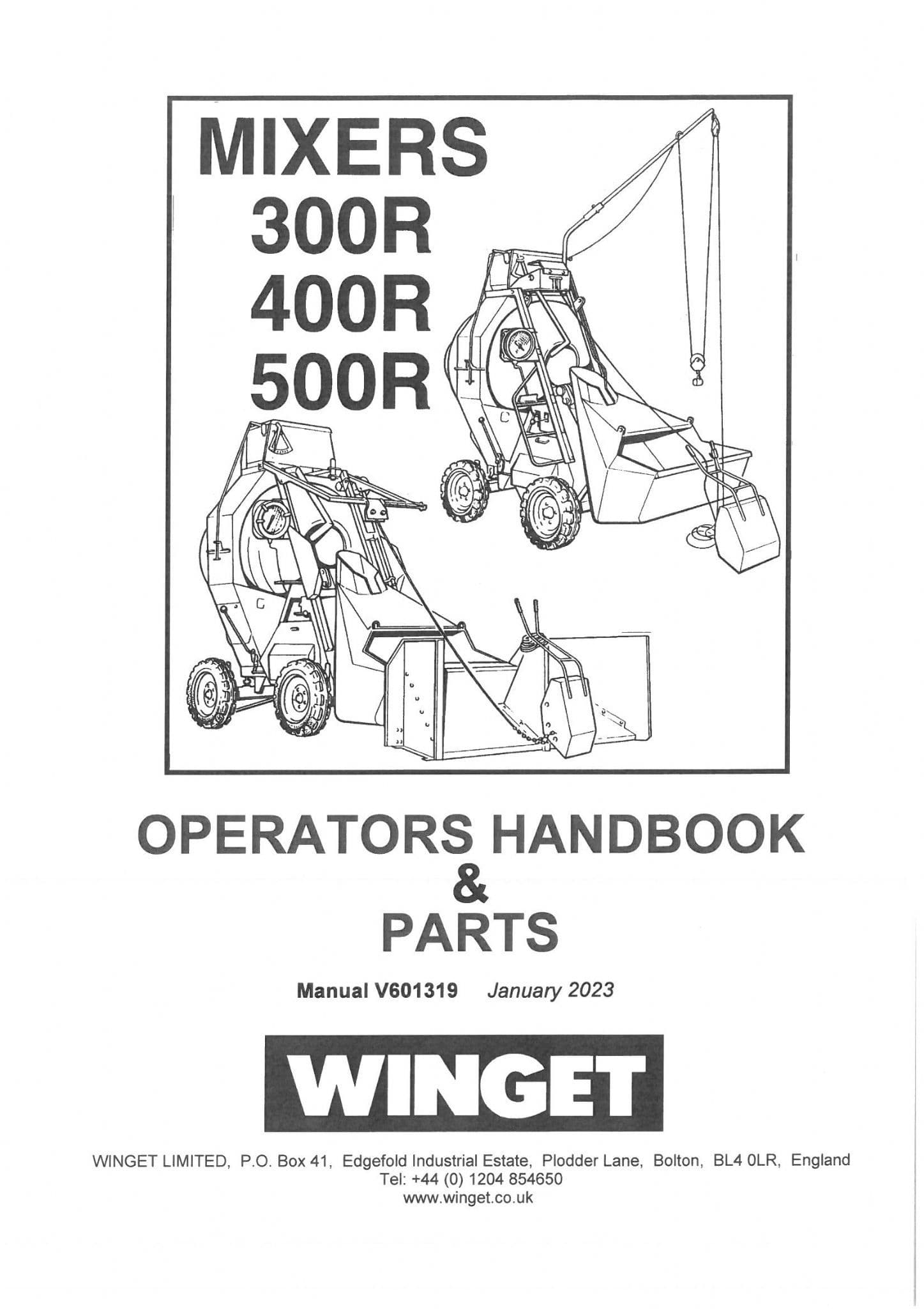 Winget Concrete Mixer 300R 400R 500R Operators Manual and Parts list