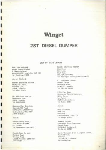 Winget Diesel Dumper 2ST Operators Manual including Parts list
