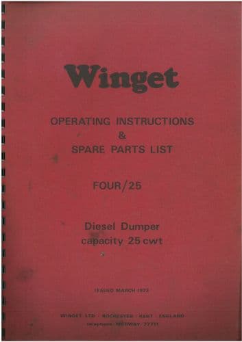 Winget Diesel Dumper Four/25 Capacity 25 cwt Operators & Parts Manual
