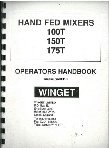 Winget Hand Fed Cement Mixer 100T 150T 175T Operators Handbook 100 150 175 T