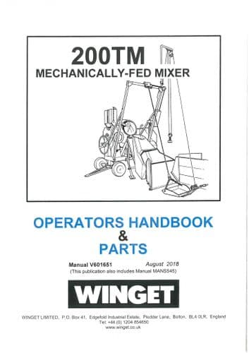 Winget Mechanically Fed Concrete Mixer 200TM Operators Manual and Spare Parts List