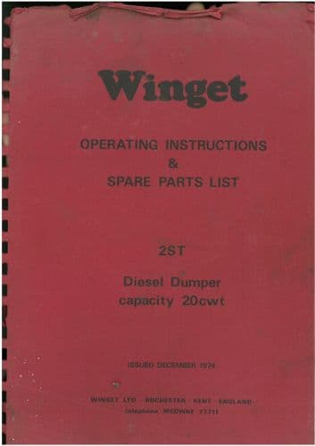 Winget Muir Hill  Diesel Dumper 20 CWT 2ST - Operators and  Parts Manual - 2ST