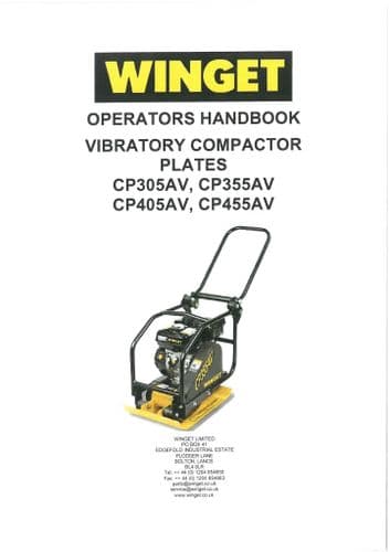 Winget Vibratory Compactor Plate CP3305AV CP355AV CP405AV CP455AV Operators Manual