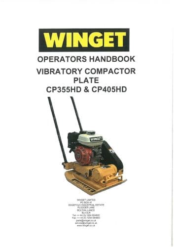 Winget Vibratory Compactor Plate CP355HD CP405HD Operators Manual