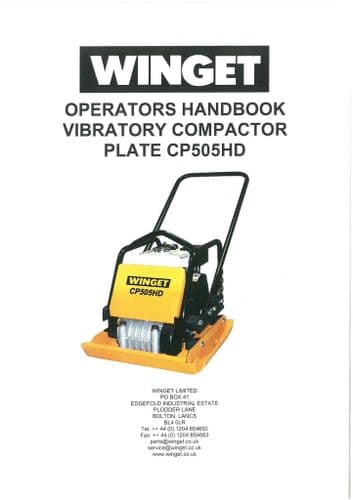 Winget Vibratory Compactor Plate CP505HD Operators Manual