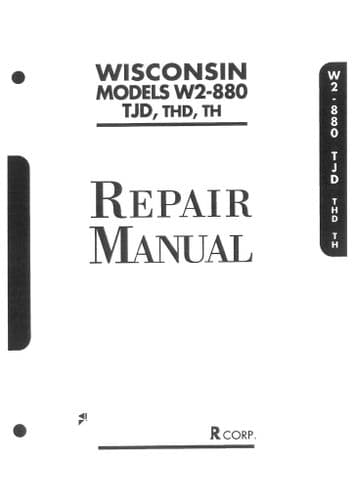 Wisconsin Air Cooled Diesel Engine Model W2-880 TJD THD & TH Workshop service Manual