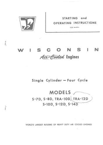 Wisconsin Air Cooled Diesel Engine Single Cylinder S7D S8D TRA10D TRA12D S10D S12D S14D Operators Ma