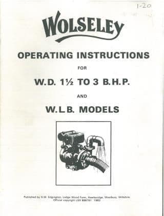 Wolseley Engine WD 1.5 to 3 BHP & WLB Models Operators Manual