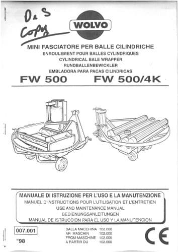 Wolvo FW500 FW 500/4K Cylindrical Bale Wrapper Operators Manual