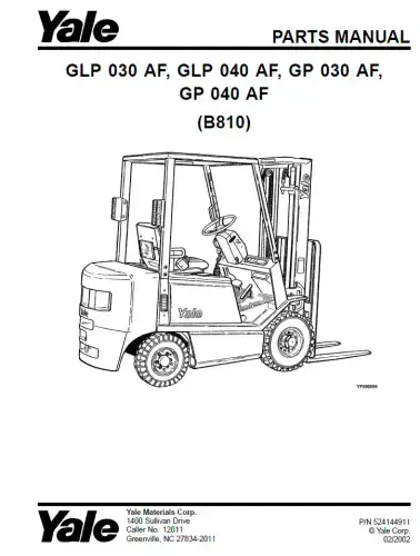 Yale Forklift GLP 030 AF, GLP 040 AF, GP 030 AF, GP 040 AF Parts Manual