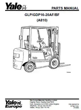 Yale Forklift GLP/GDP16-20AF/BF Parts Manual
