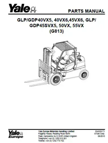 Yale Forklift GLP/GDP40VX5, 40VX6, 45VX6, GLP/GDP45SVX5, 50VX, 55VX Parts Manual