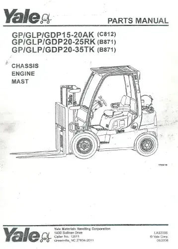 Yale Forklift GP/GLP/GDP 15-20AK 20-25RK 20-35TK Parts Manual