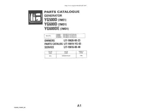 Yamaha Generator YG500D YG60D YG600DE Parts Manual