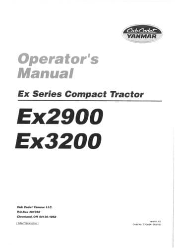 Yanmar Compact Tractor Ex2900 & Ex3200 Operators Manual
