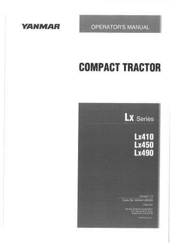 Yanmar Compact Tractor Lx410 Lx450 & Lx490 Operators Manual