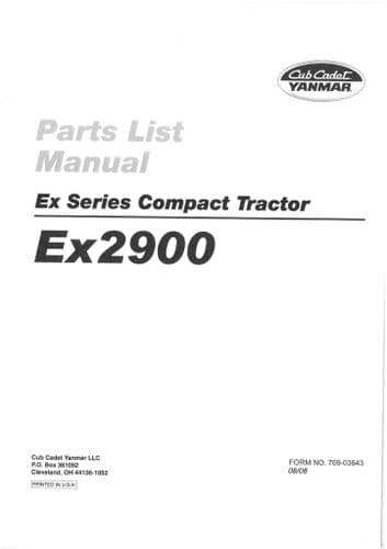 Yanmar Cub Cadet Compact Tractor Ex2900 Parts Manual