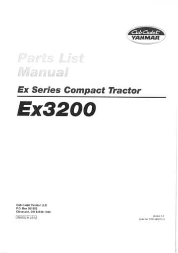 Yanmar Cub Cadet Compact Tractor Ex3200 Parts Manual
