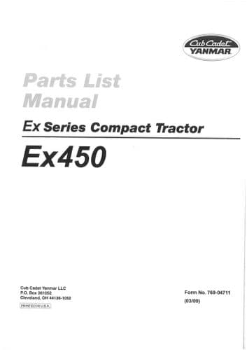Yanmar Cub Cadet Compact Tractor Ex450 Parts Manual