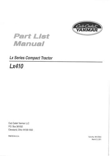 Yanmar Cub Cadet Compact Tractor Lx410 Parts Manual